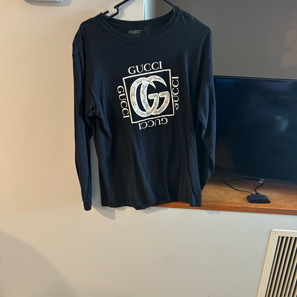 Gucci Black Long Sleeve Tee with White Logo